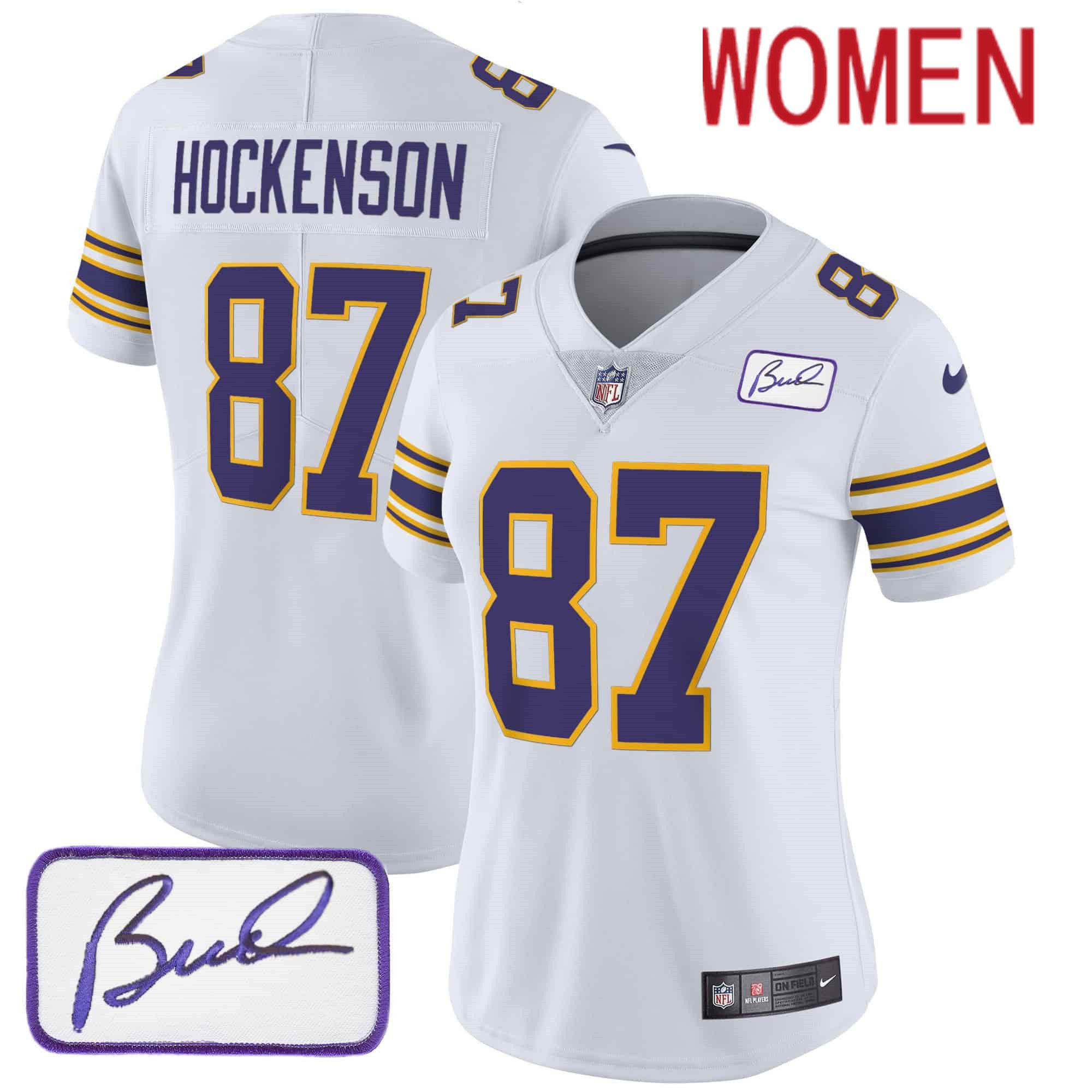 Women Minnesota Vikings #87 Hockenson White 2024 Nike Bud Grant Patch Classic Limited NFL Jersey